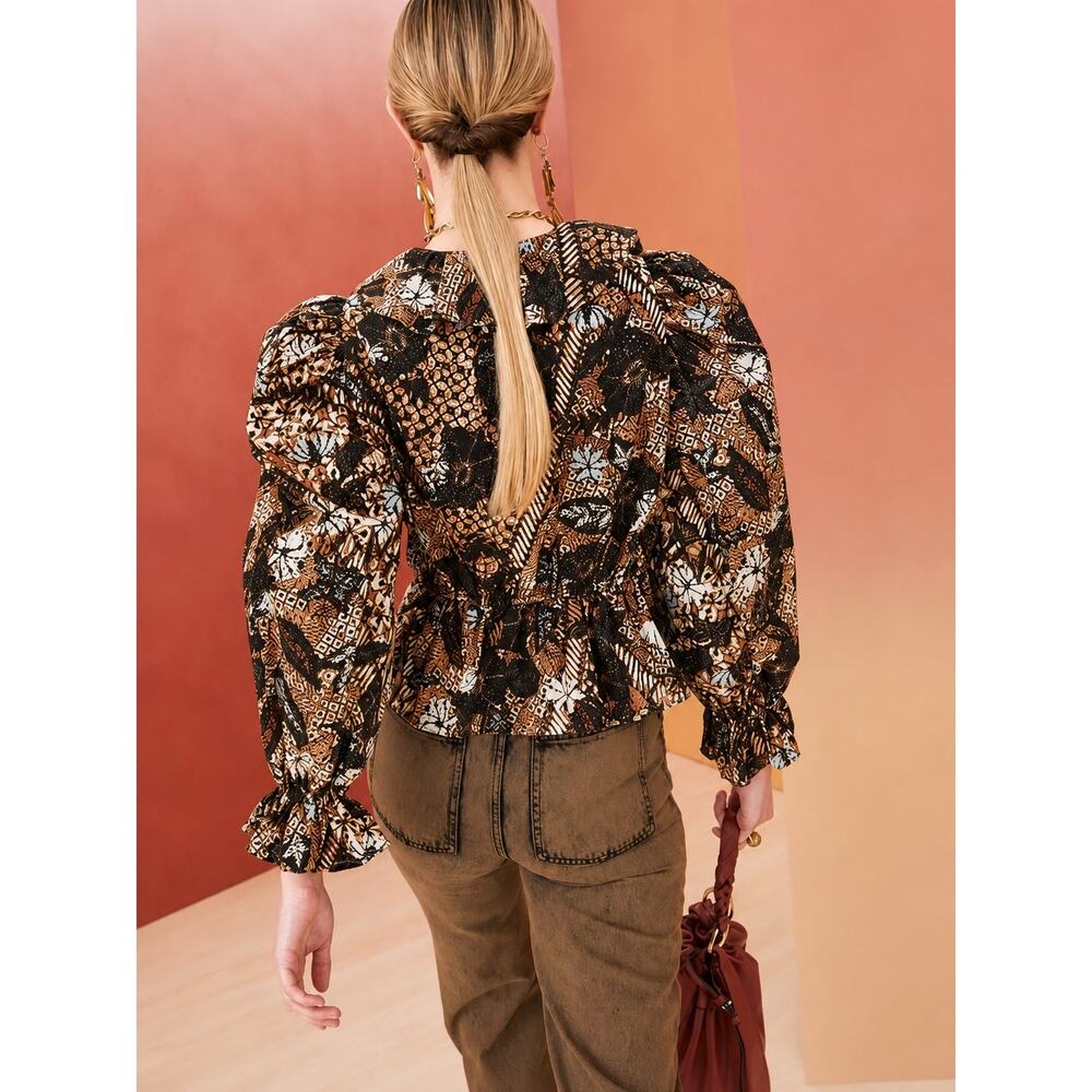 NWT Ulla Johnson Kalila Bronze Ruffle Peplum Cotton Blouse Size 6 - Picture 6 of 10